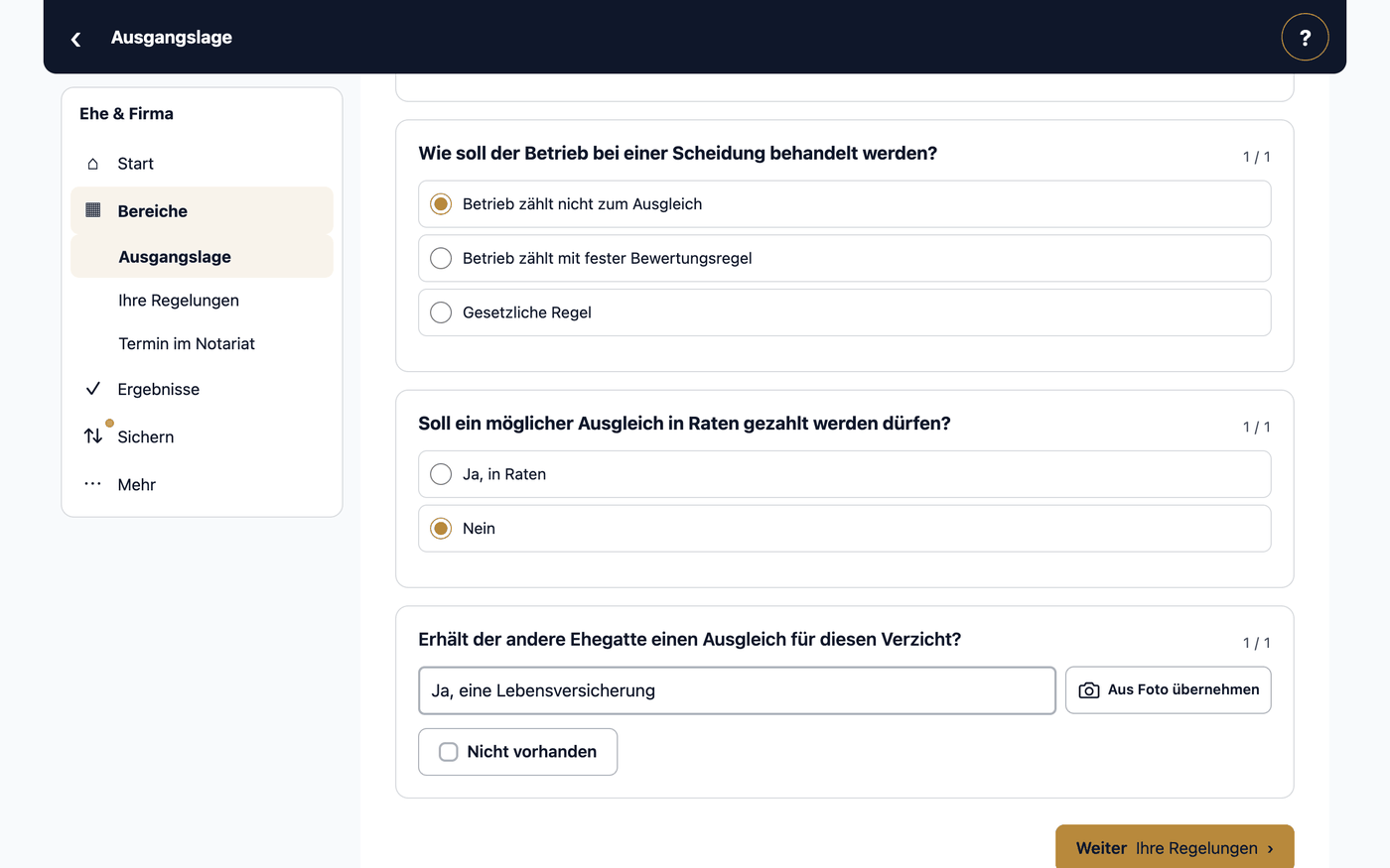 Ehe & Firma · Ausgangslage · Wie soll der Betrieb bei einer Scheidung behandelt werden? · Betrieb zählt nicht zum Ausgleich