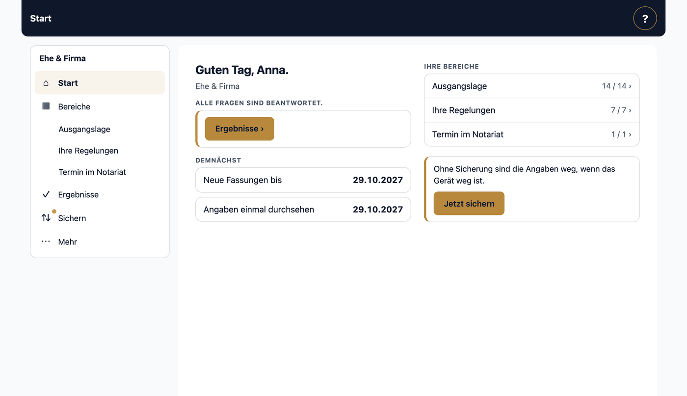 Ehe & Firma · Start · Ihre Bereiche
