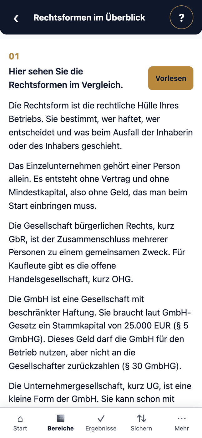 Rechtsformen im Überblick · Hier sehen Sie die Rechtsformen im Vergleich.