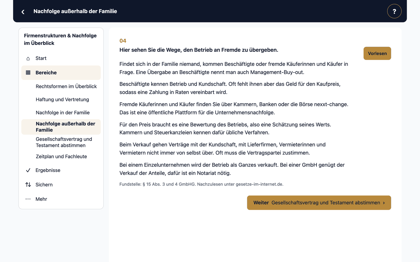 Nachfolge außerhalb der Familie · Hier sehen Sie die Wege, den Betrieb an Fremde zu übergeben.